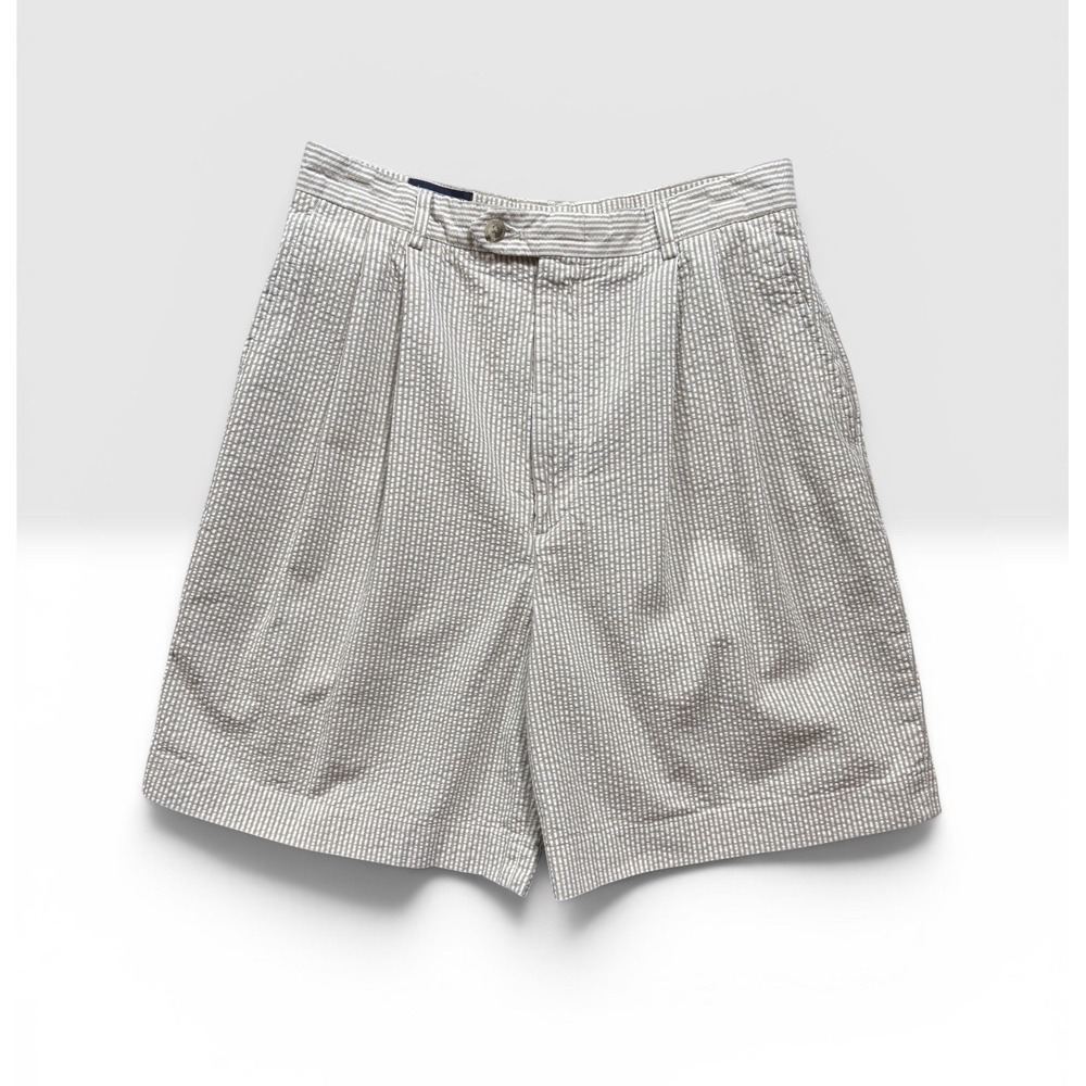 VTG Lands End Womens Pleated Seersucker Shorts High Waist Sz 12 Actual 28" -1824